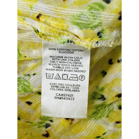 LOFT Yellow Floral Clip Tie Neck Blouse Ruffle Flowy Boho Large Peasant - Picture 10 of 14